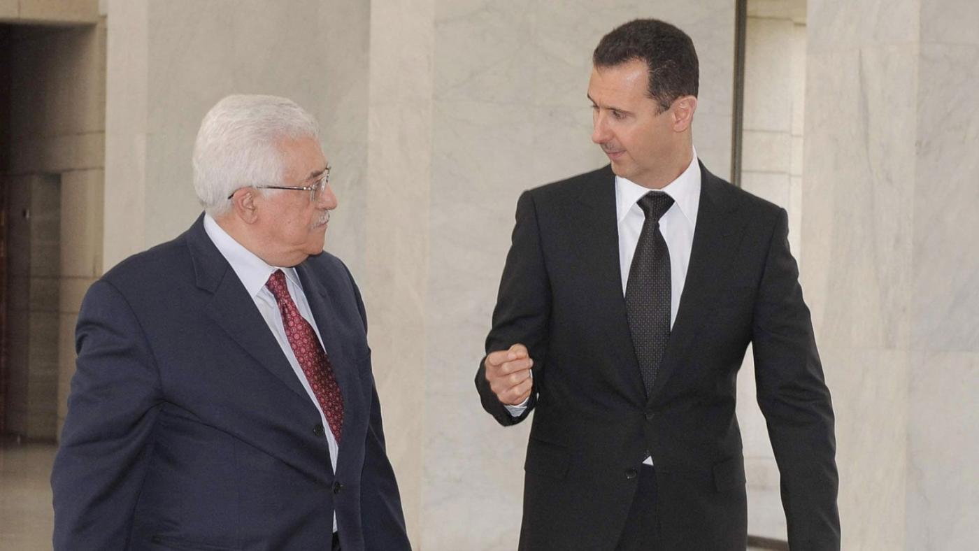 الرئيس السوري بشار الأسد يستقبل رئيس السلطة الفلسطينية محمود عباس في دمشق ، 14 مايو 2009 (AFP)